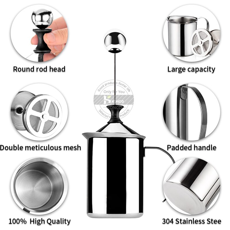 Konco-Espumador de leche portátil y potente, máquina para hacer capuchino, Lattes, a prueba de balas y café Keto, hecho a mano