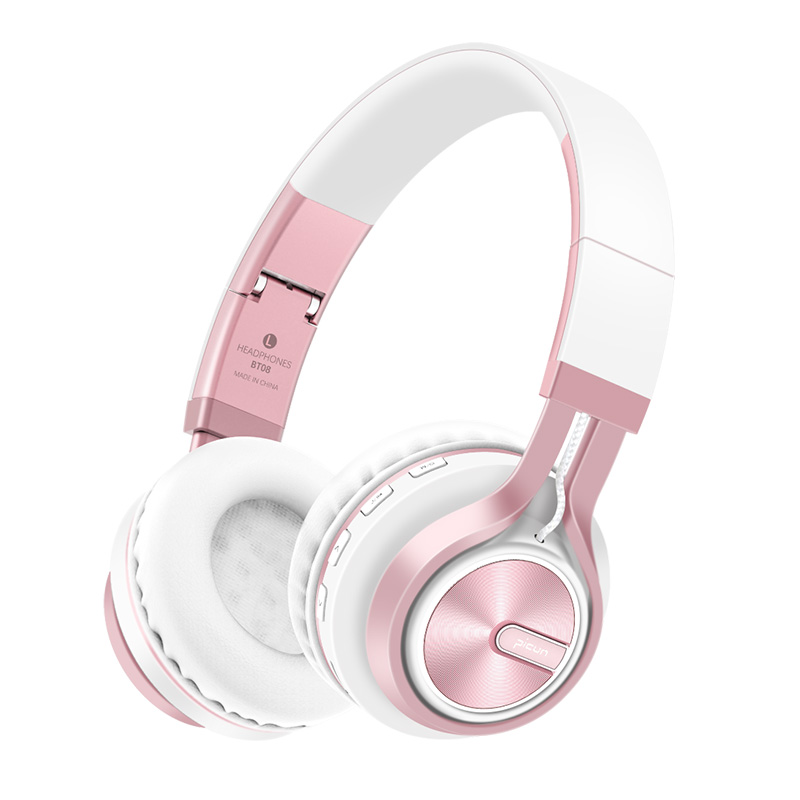 Rose Gold Wireless Bluetooth Headphones Headset with Microphone Bluetooth On Ear Headphone for Women Girl Kids: B6 white rose
