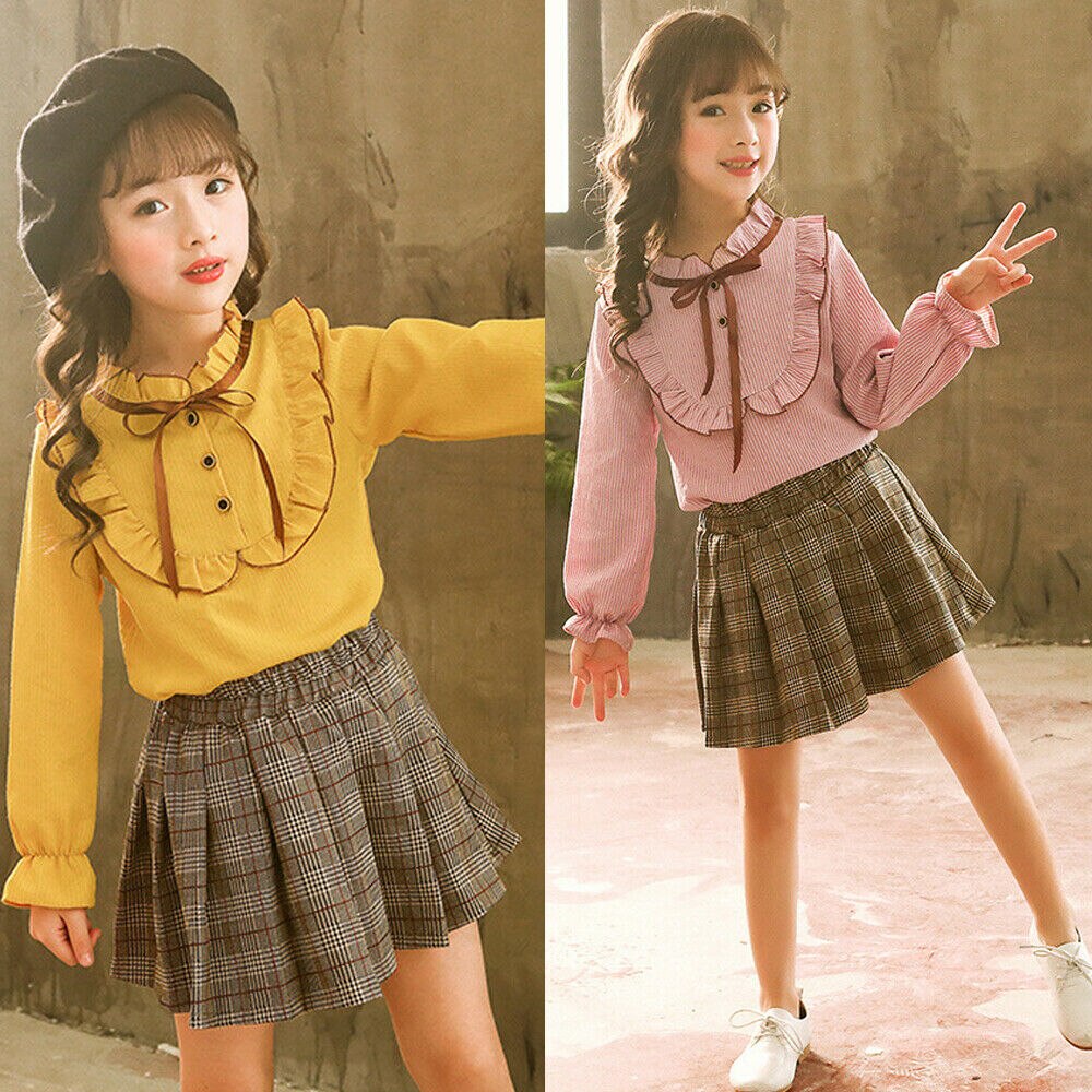 Kids Meisje Gele Blouse Mode Vlinder Kraag Verstoorde Shirts Bladerdeeg Lange Mouwen Kleding Kinderen meisje Top