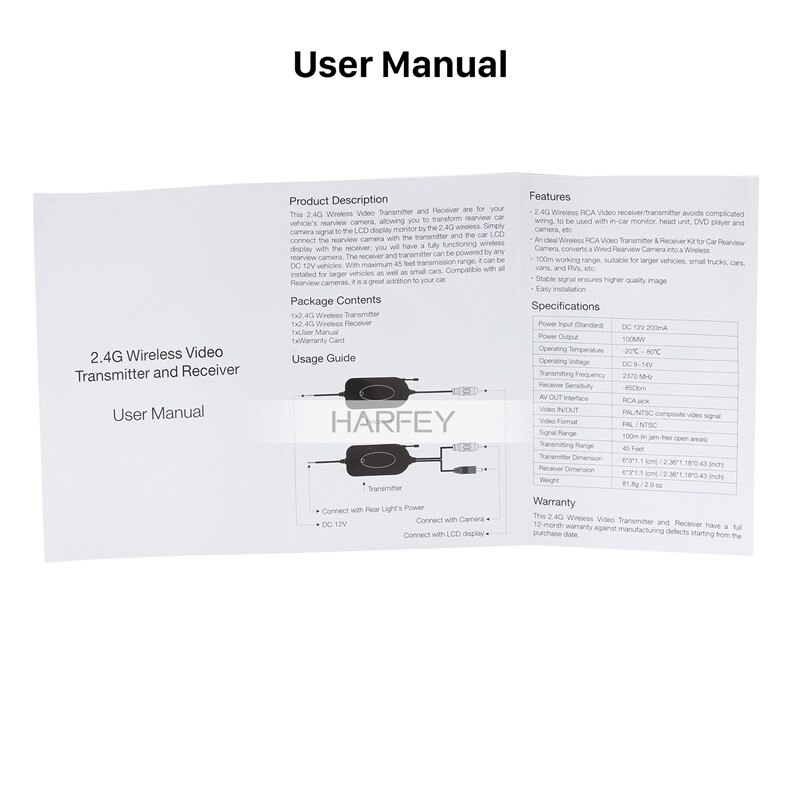 Harfey universele draadloze achteruitrijcamera voor auto's, beste 2.4g waterdichte, waterdichte achteruitrijcamera met nachtzicht