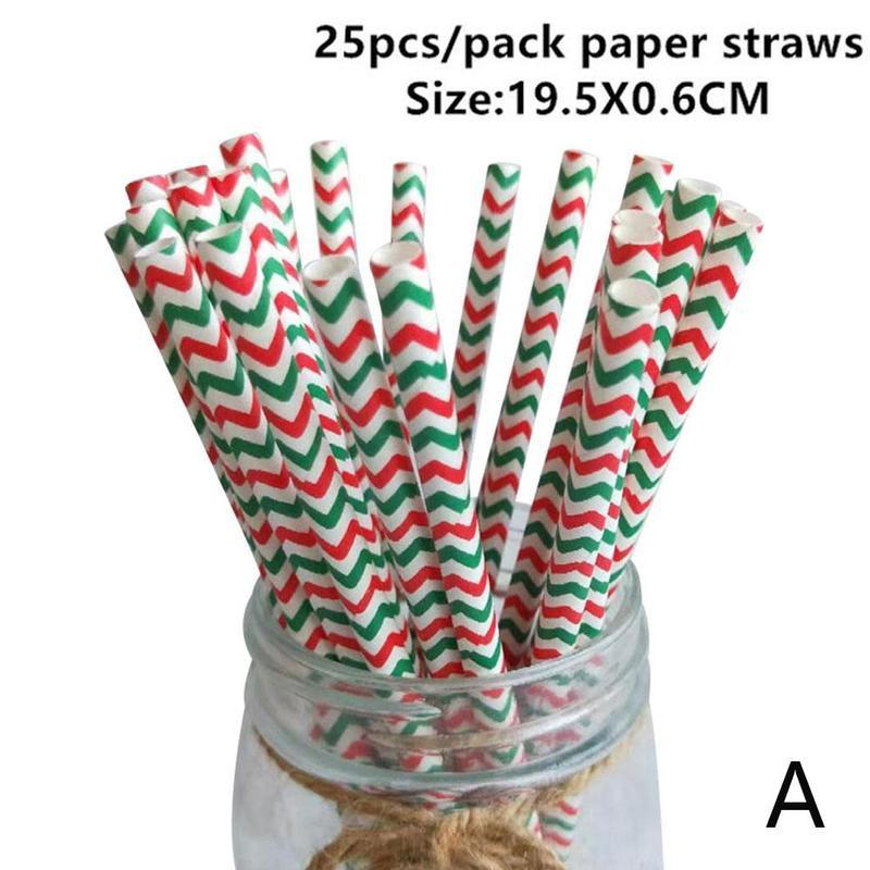 25 stücke Weihnachten Papier Strohhalme Weihnachten Baum Frohe Weihnachten Für Heimat Party Papier Neue Strohhalme Liefert Dekorationen Weihnachten Jahr I3Q1: A