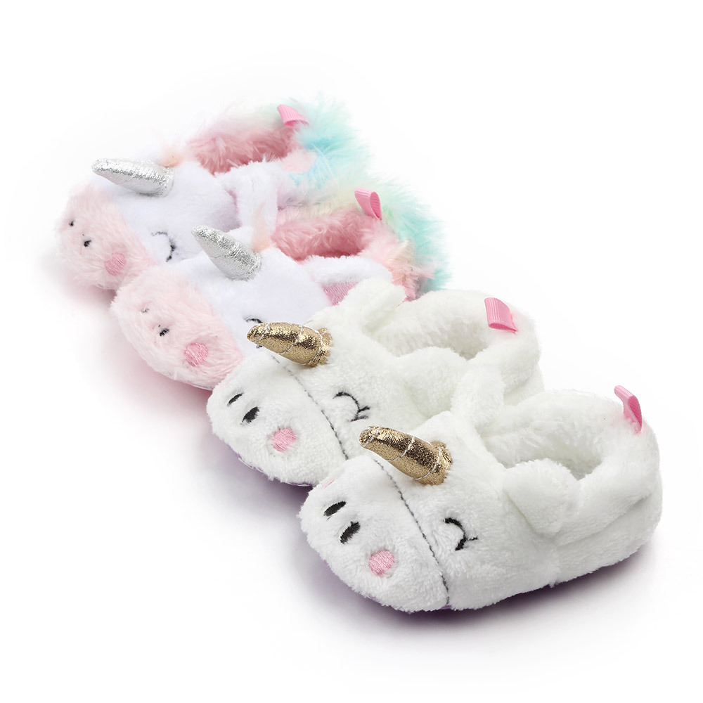 toddler baby girl flowers unicorn shoes plush PU shoes soft bottom crib shoes spring and autumn first step 0-18M
