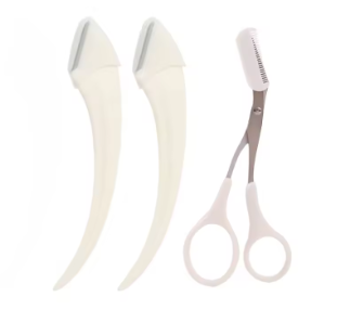 2/3 stk. øjenbrynssaks med kam til kvinder, øjenbrynstrimmer, skraber, øjenbrynstrimningskniv, øjenbrynsbarberkniv: Sølv