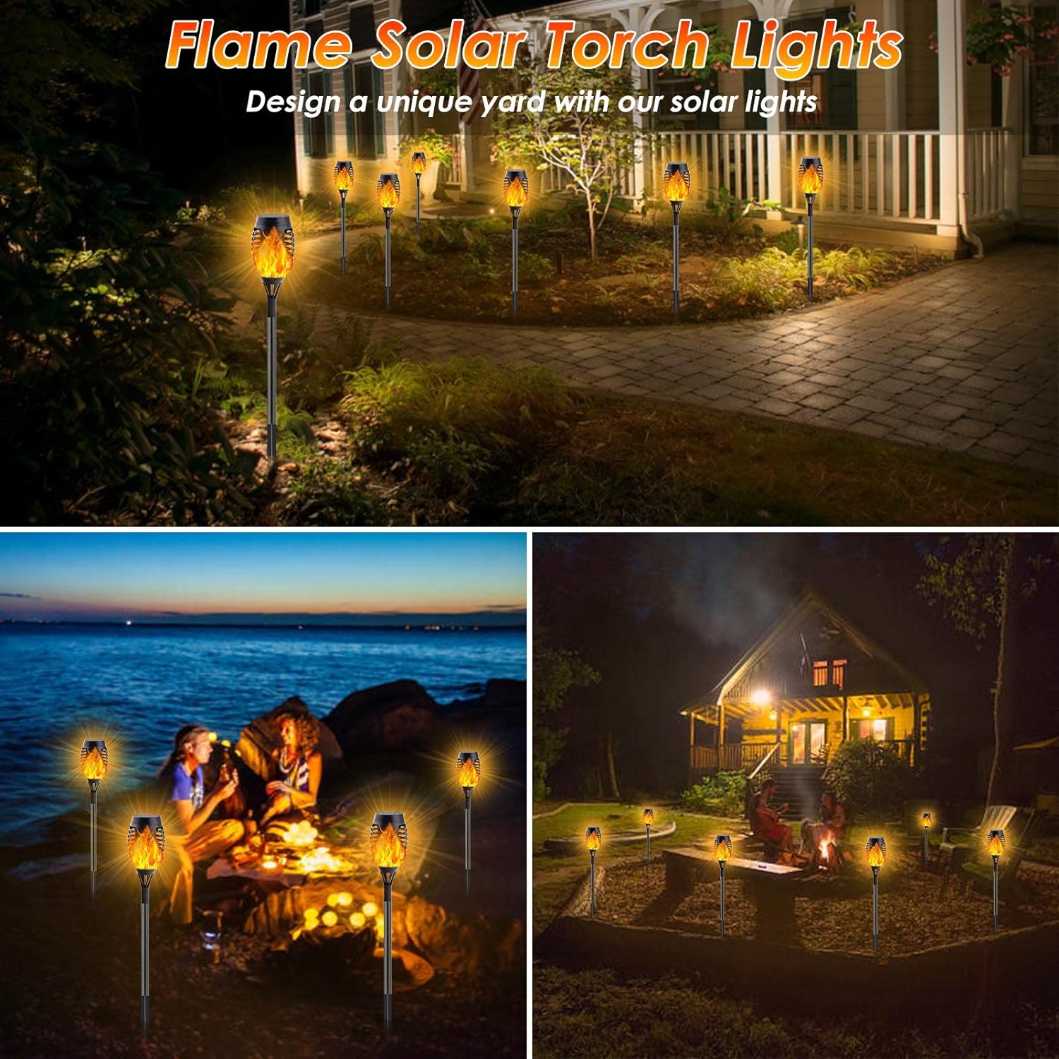 12Pcs Solar Flame Torch Lights Optional Flickering Light Waterproof Garden Decoration Outdoor Lawn Path Yard Lamps