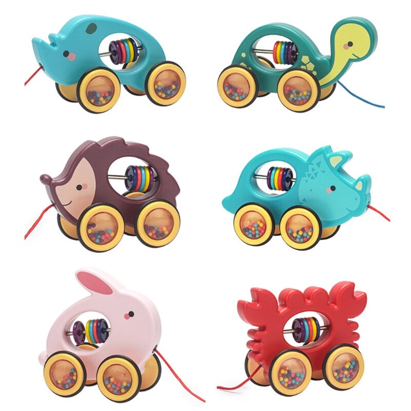 Juguete de cuerda de tracción para coche de bebé, sonajeros para vehículos de arrastre, educativos