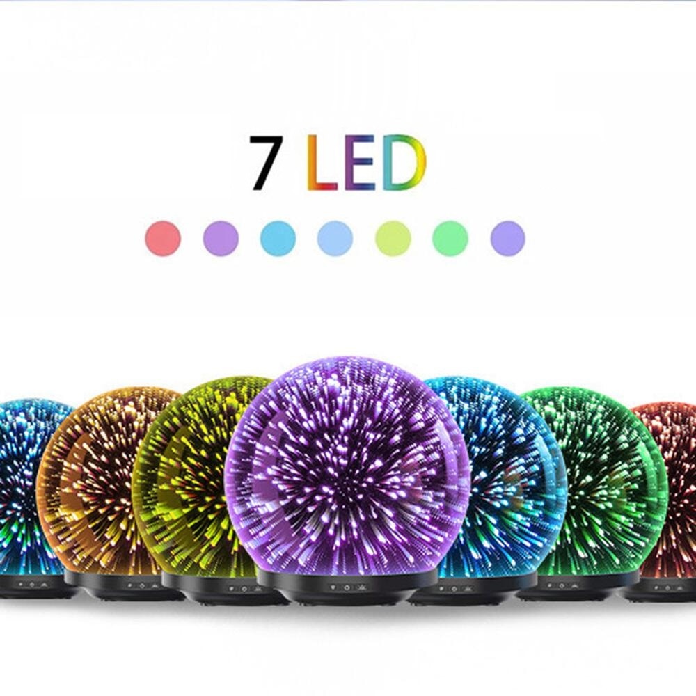 3D Glass Oil Diffuser 200ml Premium Ultrasonic Aromatherapy Oils Humidifier With Amazing LED Lights