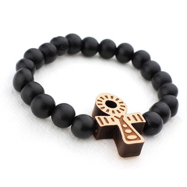 Retro træ brun kort kors vedhæng træ perler halskæder til mænd kvinde rosenkrans træ perle betaler religiøse smykker: Armbånd -6
