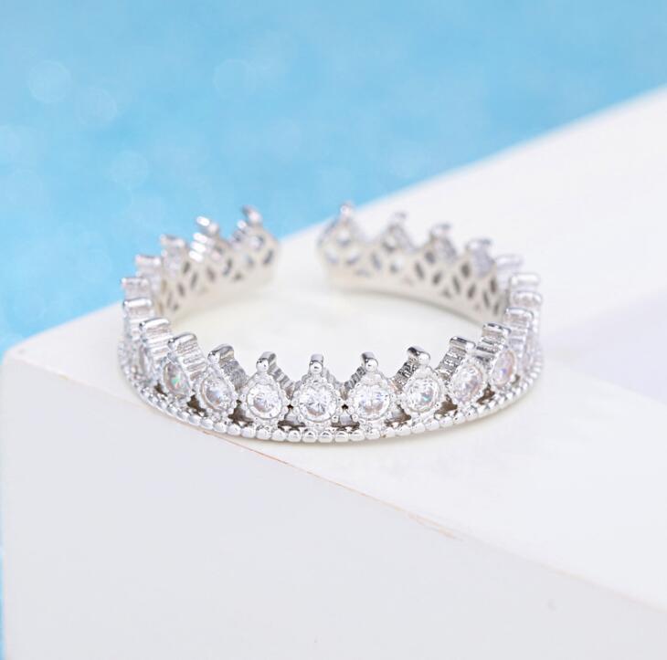 ANENJERY – bagues en cuivre de couleur argent, AAA Zircon, couronnes romaines, bagues d&#39;ouverture pour femmes, de saint-valentin, 20mm, S-R54