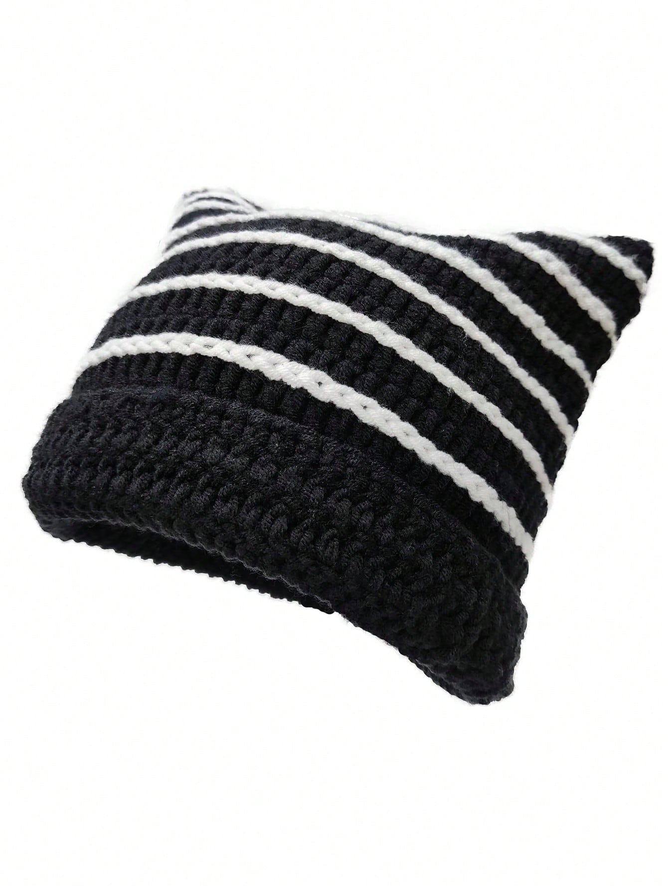Corchet Cute Cat Ears Beanie Hat for Women Winter Striped Korean Y2K HipHop Cosplay Knitted Streetwear Men Skullies: P6/22