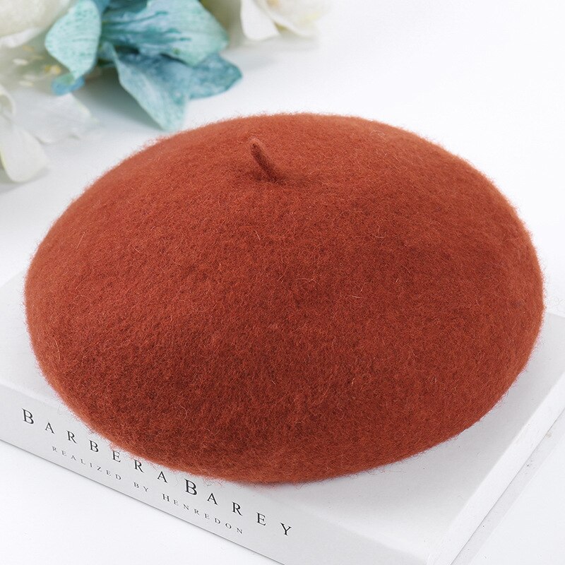 Women Wool Solid Color Beret Female Bonnet Caps Winter All Matched Warm Walking Hat Cap: caramel