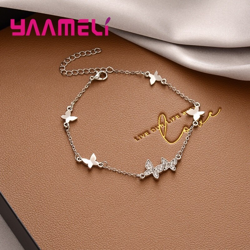 Winziges, trendiges Armbinde mit schmetterlingsanhänger aus zirkonia-kristallen für damen und mädchen, süßes geburtstagsgeschenk, verstellbarer tierschmuck: Silber