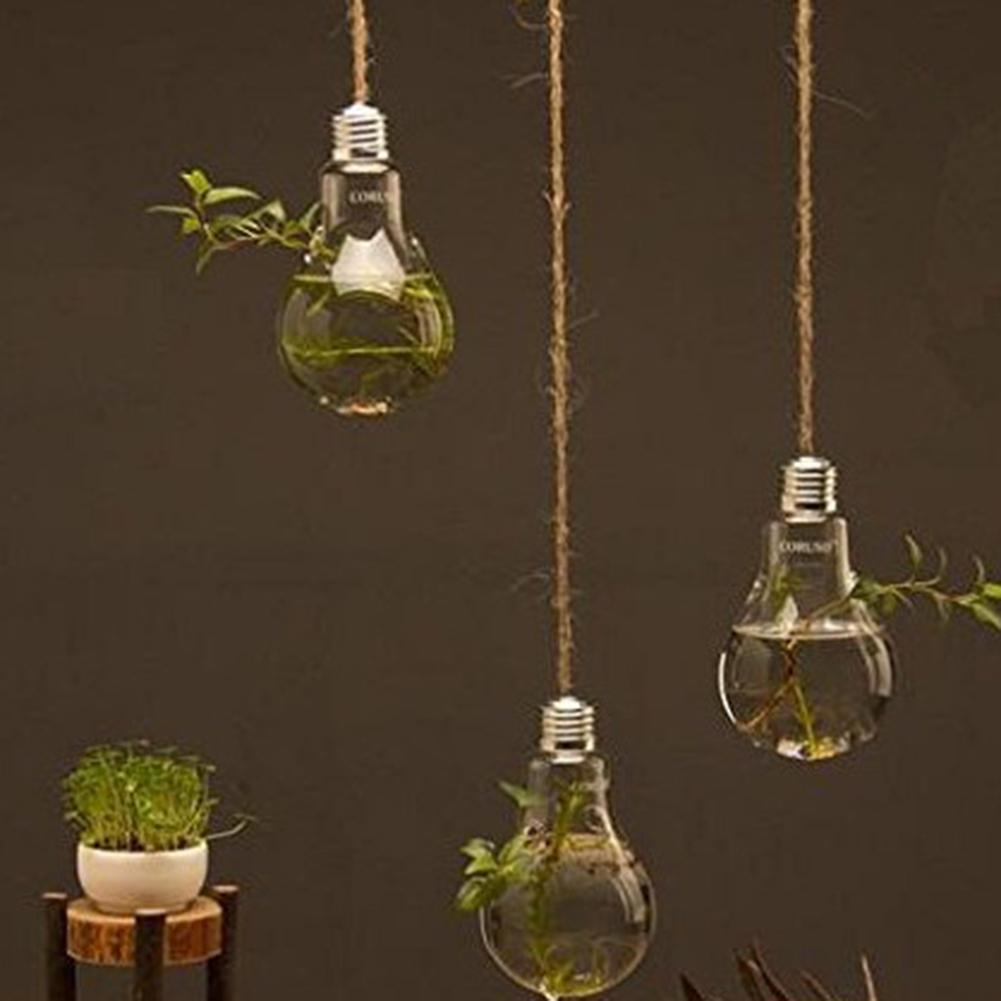Creatieve Lamp Vaas Opknoping Hydrocultuur Plant Glazen Fles Transparante Bol Vormige Glazen Vaas Thuis Woonkamer Decoratie