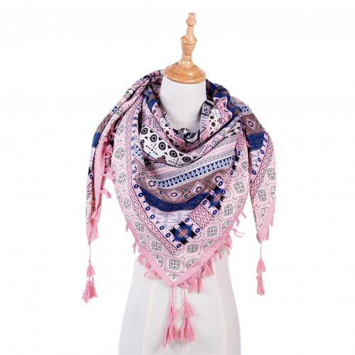 Boho tørklæde kvinder vinter bomuldsblandinger hals wrap lang varmt tørklæde etnisk print trekant kvast multifunktionelt sjal tørklæde: Lyserød