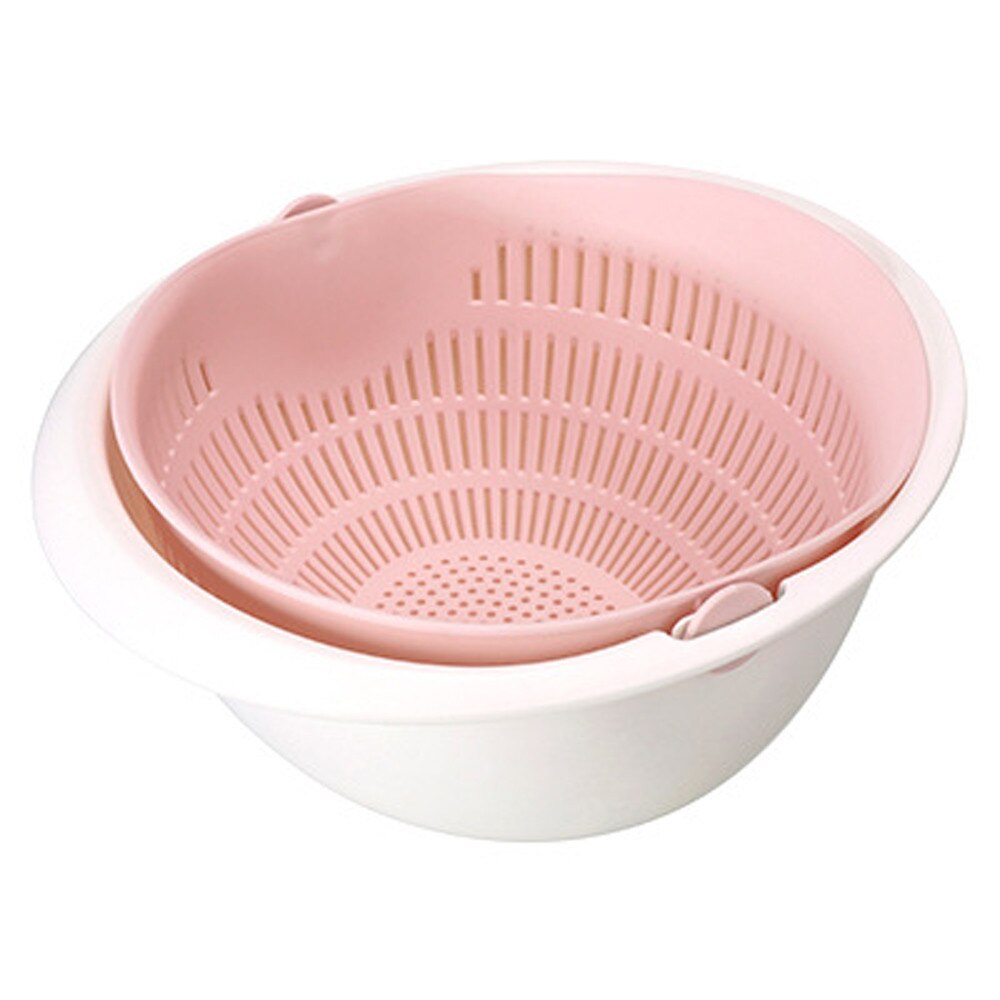 Kitchen Drain Basket Bowl Rice Washing Colander Baskets Kitchen Strainer Noodles Vegetables Fruit Double Drain Storage Basket: Pink