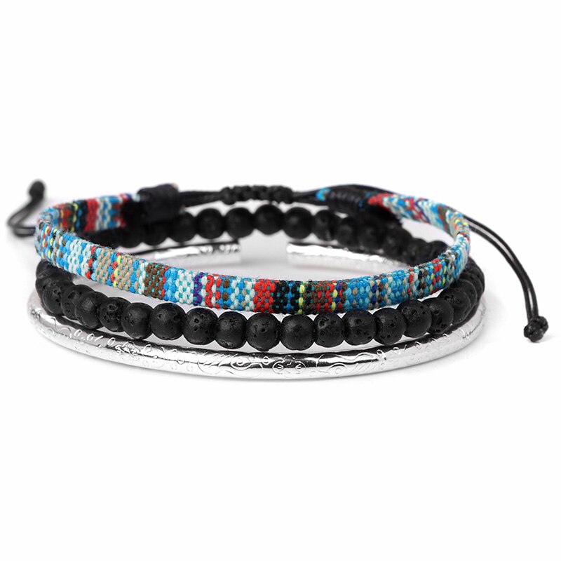 W stylu bohema z bawełny splot liny bransoletki przyjaźni dla kobiety mężczyźni Mini bransoletka z koralików Lava zestaw Handmade bransoletki biżuteria etniczna prezenty: 6.