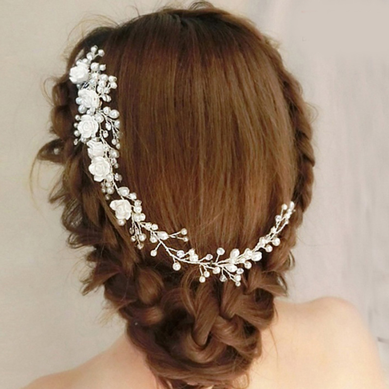 Coiffure de mariage perle bandeau fleur blanche bandeaux faits à la main brosse à cheveux mariée cheveux bijoux peigne à cheveux