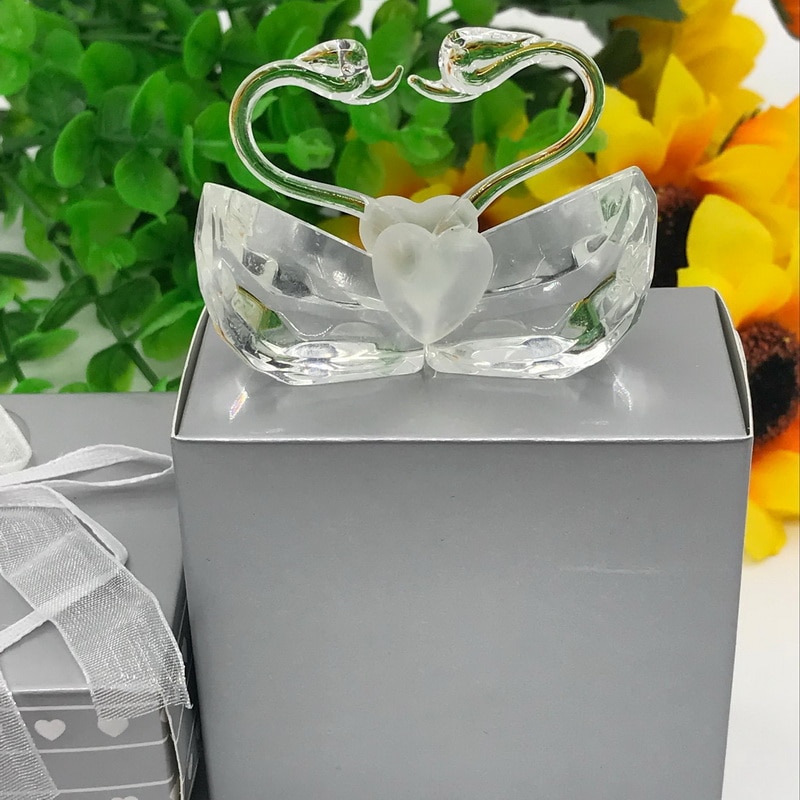 【Katerose】romantic Trouwbedankjes Crystal Kussen Zwaan In Zilveren Box Party Decoratie Giveaways Voor Gasten