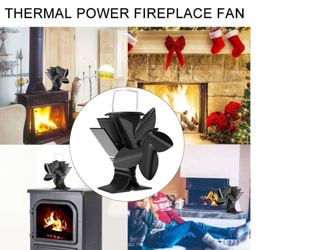 Portable Fireplace Fan 5 Blades Heat Powered Stove Fan Log Wood Burner Fan Quiet Home Fireplace Fan Efficient Heat Distribution
