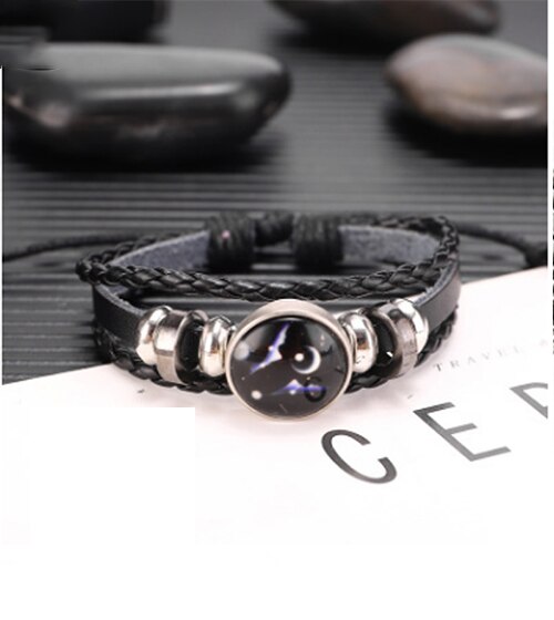 Læderarmbånd til kvinder rustfrit stål par armbånd kæde tolv konstellationer mænd armbånd mandlig tilbehør boho smykker: Tvilling