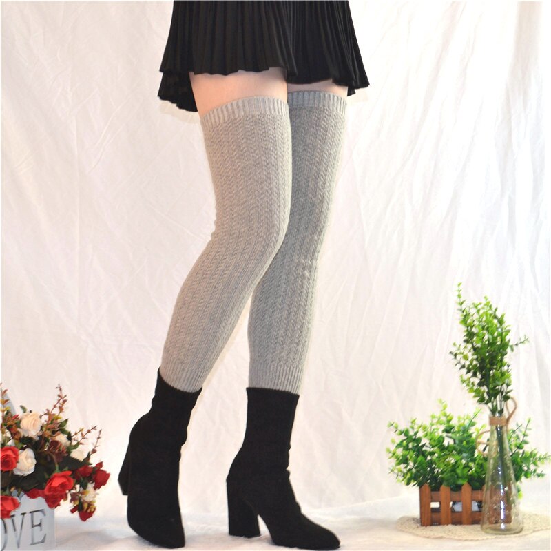 Femmes Fine laine solide jambières tricot doux botte guêtre haute genou manches hiver automne jambières botte Topper bas: 8Light Grey