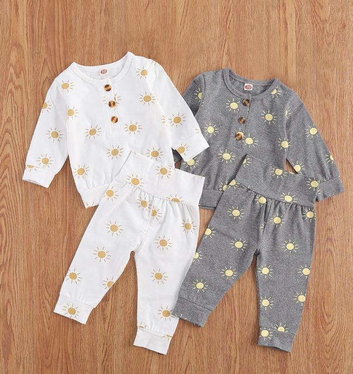 Toddler afslappet nattøj lange ærmer solprint lange bukser forår efterår baby pyjamas sæt afslappet tøj