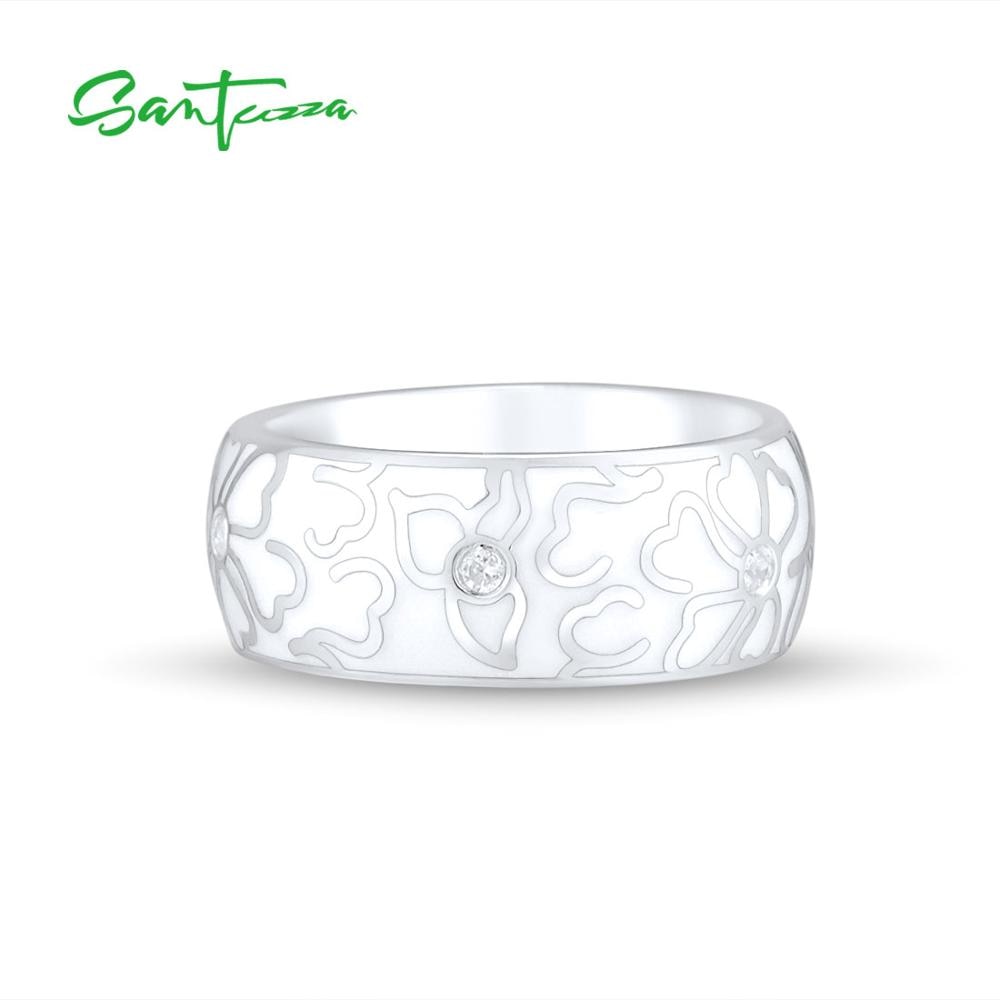Santuzza anel de prata para mulher autêntico 100% 925 prata esterlina flor branca elegante anel moda jóias artesanal esmalte