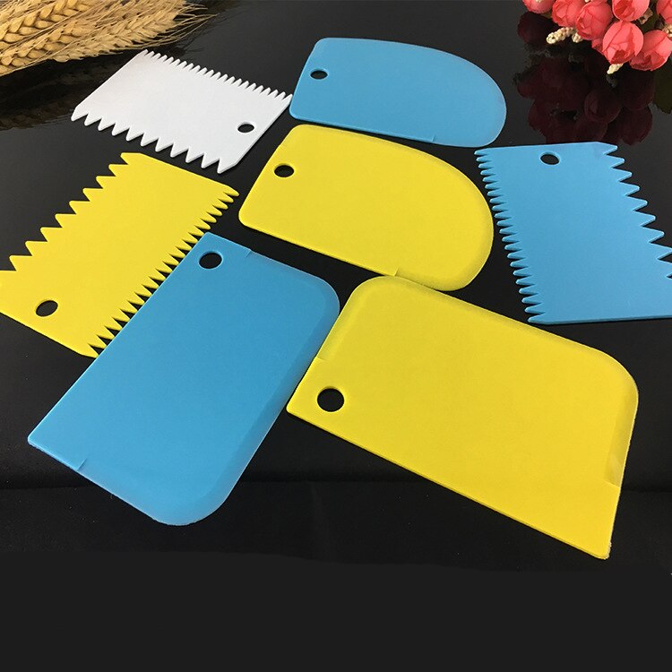 Cake Schraper Driedelig Pak Wit Geel Blauw Groen Pp Plastic Bakken Diy Tool