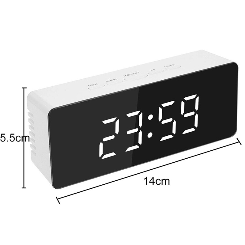 Led digitalt ur soveværelse spejl rejsealarm snooze bordur vækketid temperatur natdisplay til hjemmekontorindretning: 9