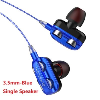 Dual Speaker Wired Earphone Headphones Headset For iPhone Xiaomi Computer Dual Driver Stereo Sport Earbuds Earphones hwith Mic: Blue-Single Speaker