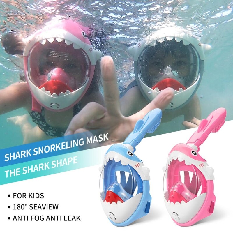 Máscara de esnórquel de cara completa para niños y niñas, máscara de buceo subacuática con dibujos animados
