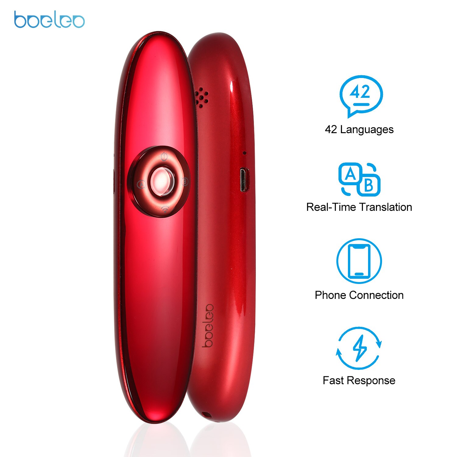 Portable Two-Way Translation 42 Languages Real Time Instant Voice Translator Device APP Support Repeat Translation for Learning: Red