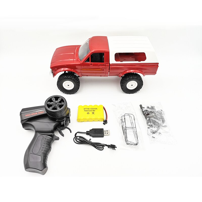 Modèle de voiture télécommandée WPL C24 2.4G tout-terrain, Buggy RC, à monter soi-même, camion à chenilles à grande vitesse, jouets 4WD, KIT en métal, partie Chasis,: RTR Red