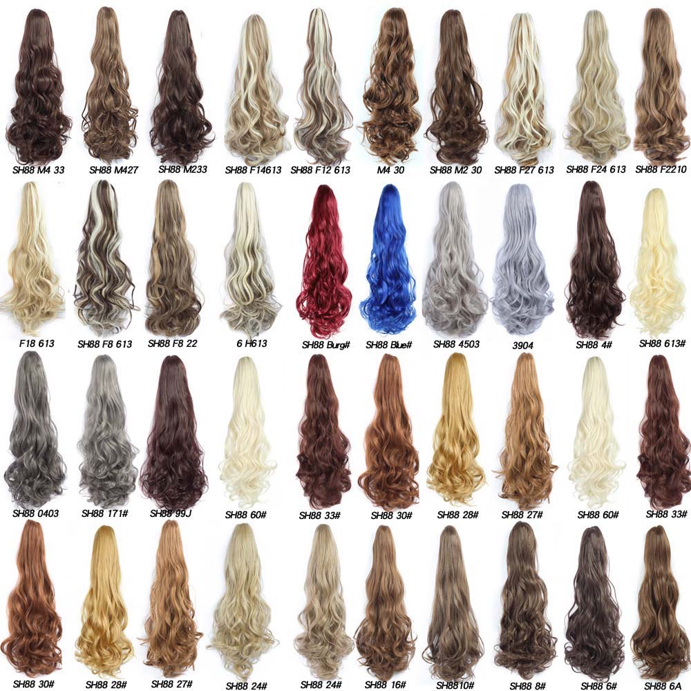 Extensiones de cabello de cola de caballo ondulada y rizada de 20 pulgadas, pinza sintética en postizos de cola de caballo para mujeres blancas, Color marrón, negro y rojo