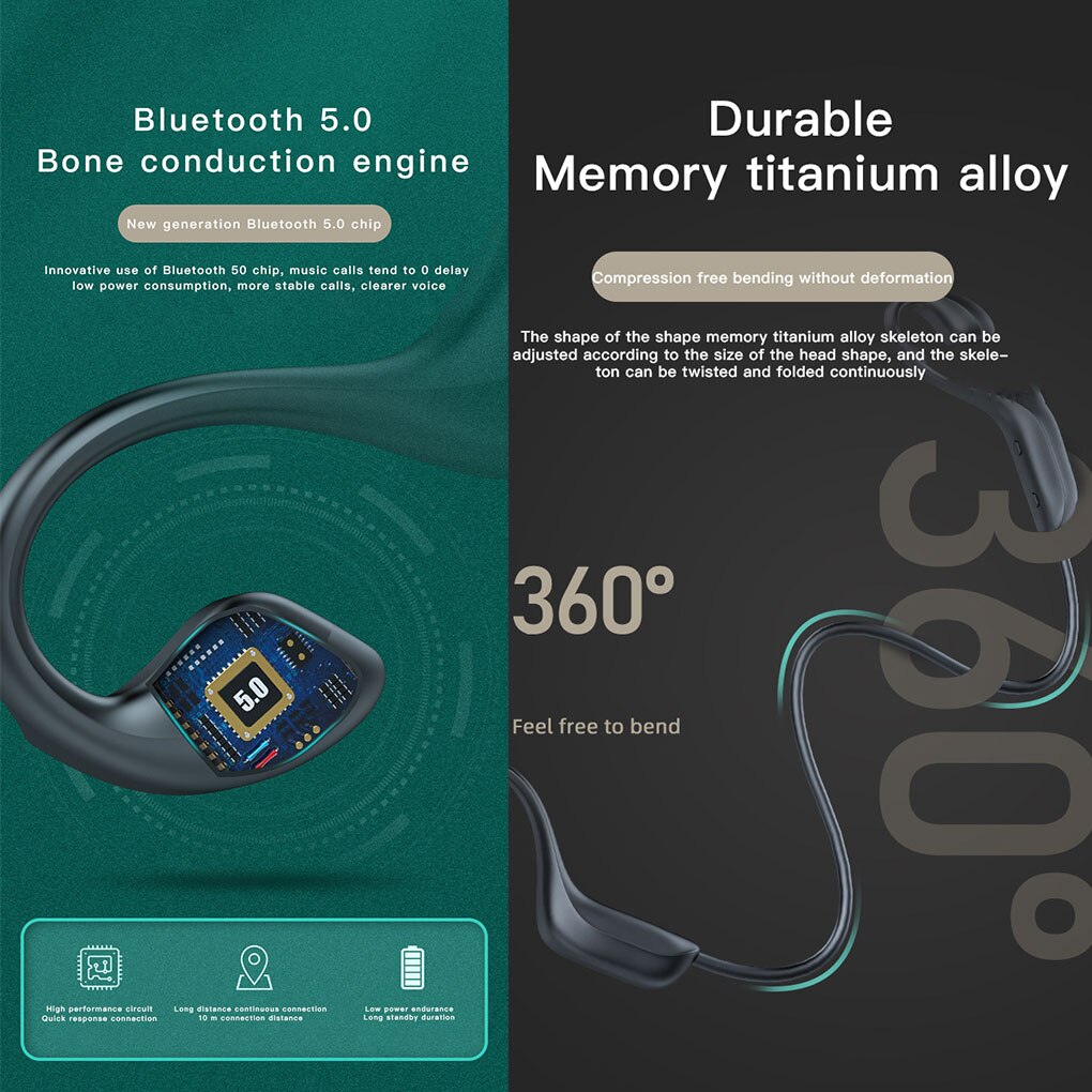 Hallo-tech G100 Bone Conduction Headphones - Bluetooth 5.0 Wireless Sport Headset with Mic