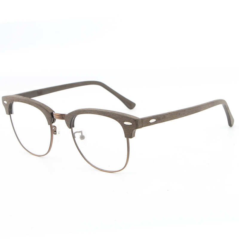 HDCRAFTER Vintage Optical Wood Glasses Frame with Clear Lens Men Women Half Frame Wooden Reading Glasses Eyeglasses Frame: Blue