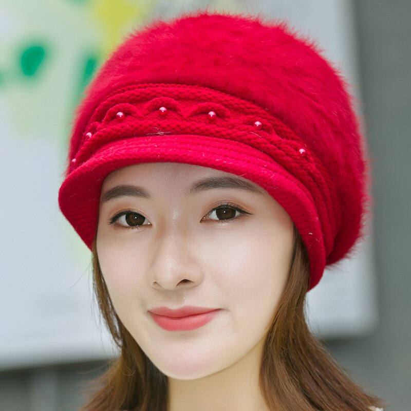 Gorro de punto para mujer, gorro cálido de lana, para invierno,