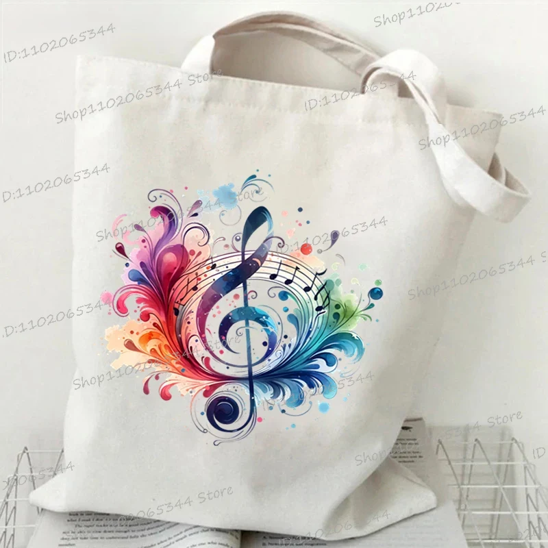 Dameshandtassen met muzieknotatie, canvas tas, grappige aquarel muzieknoot schoudertas voor tieners, zijtas voor dames: Zilver