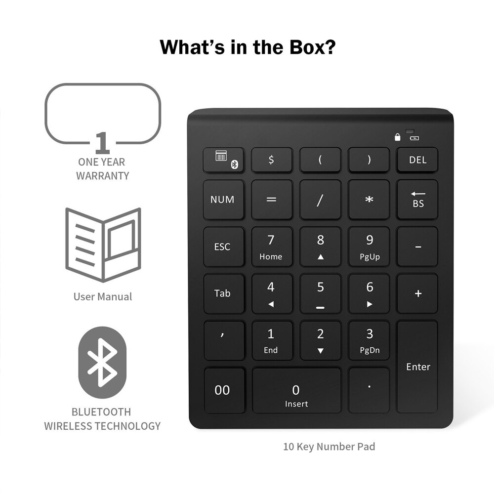 AVATTO Ultra Slim 28 Keys Bluetooth Numeric Keypad Number Pad with Scissor-Switch Mini Digtal Keyboard for PC Surface Pro Tablet