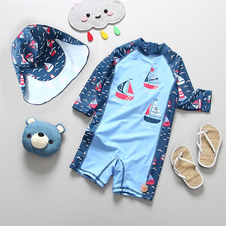 Boys Swimwear Long Sleeves Swimsuit Kids UV 50 Sun Protection Baby Bathing Suit Children Swimming Suit Summer Beach Pool Clothes: 130