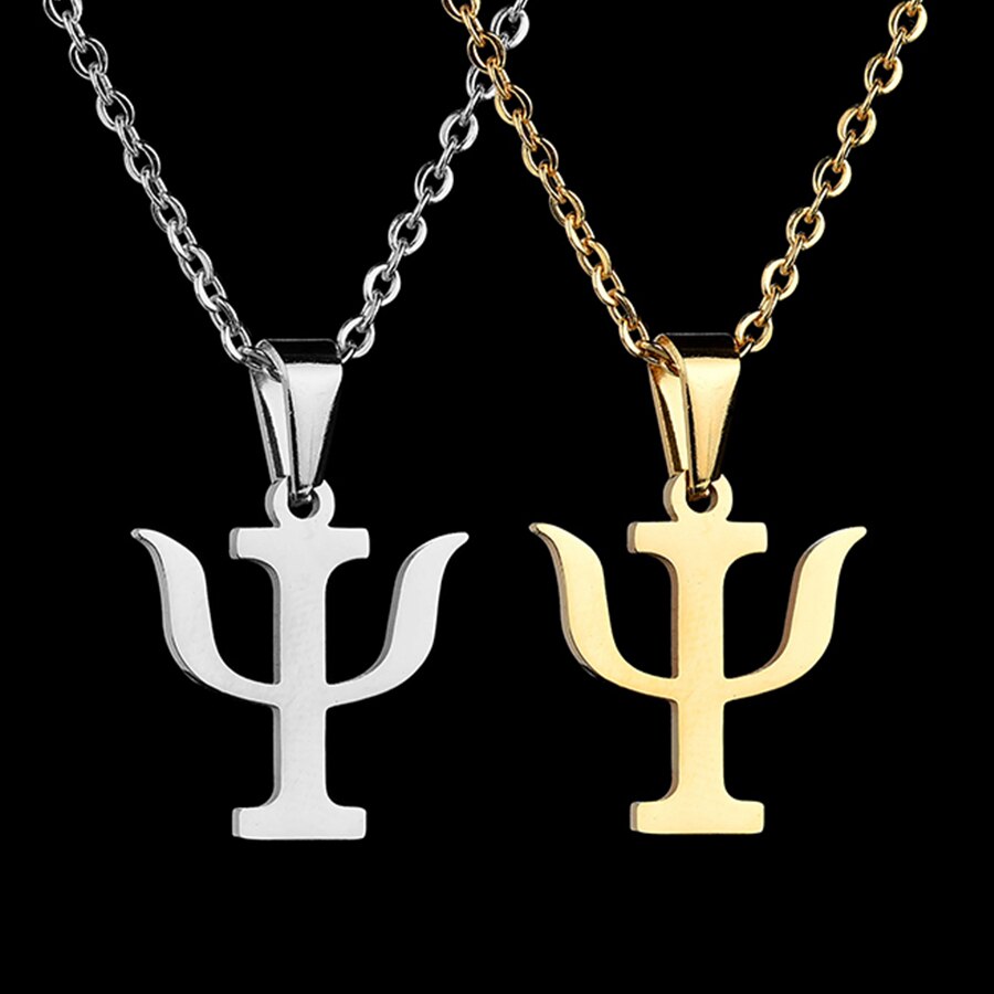 Trendy Psi Symbool Brief Mannen Vrouwen Hangers & Kettingen 316L Roestvrij Staal Gouden Kleur Psychologie Ketting Healing Sieraden