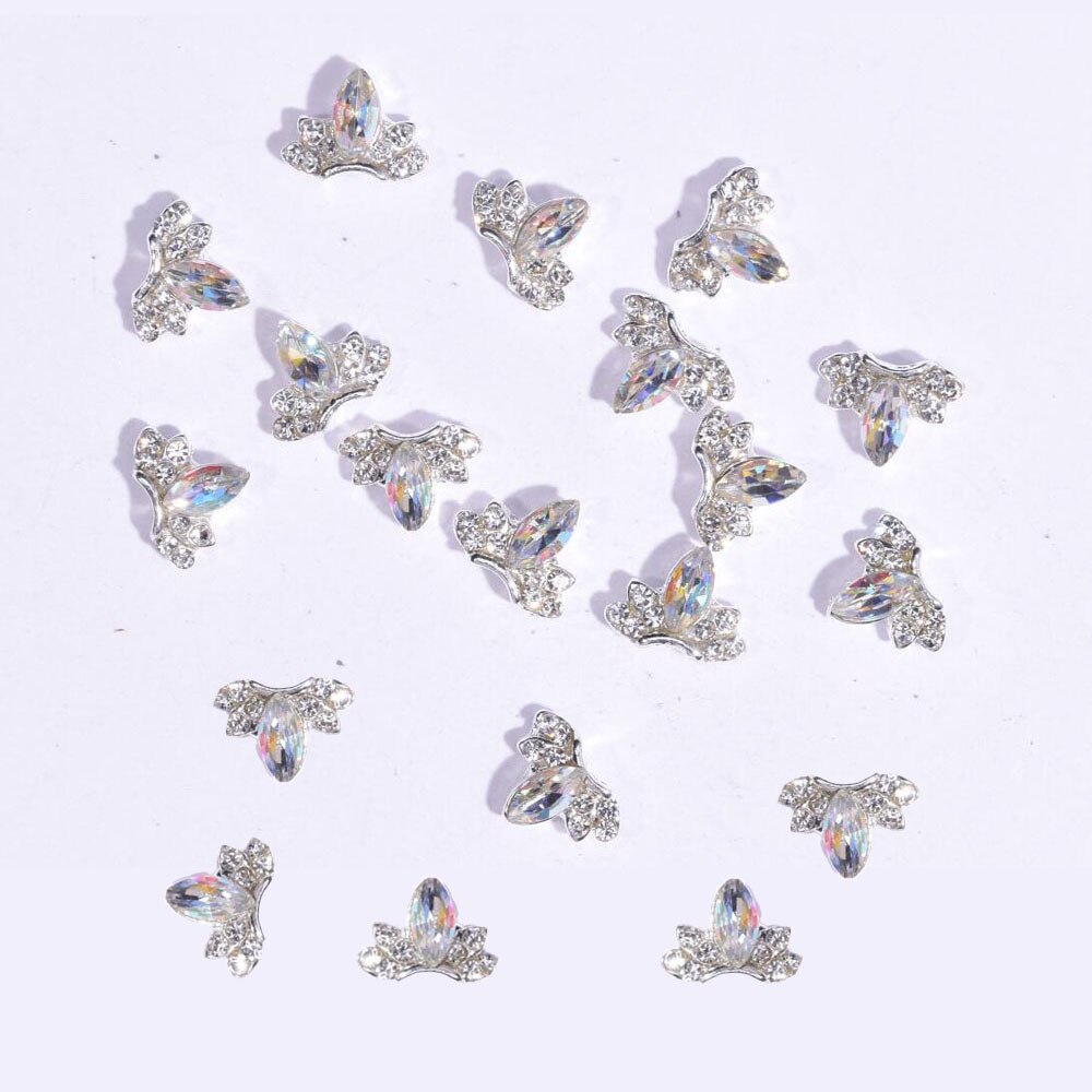 100 stk/parti negle charme sæt metal bi/ krone/ spider krystal strass negle kunst sten legering 3d negle charm dekoration: Mønster 8-100 stk