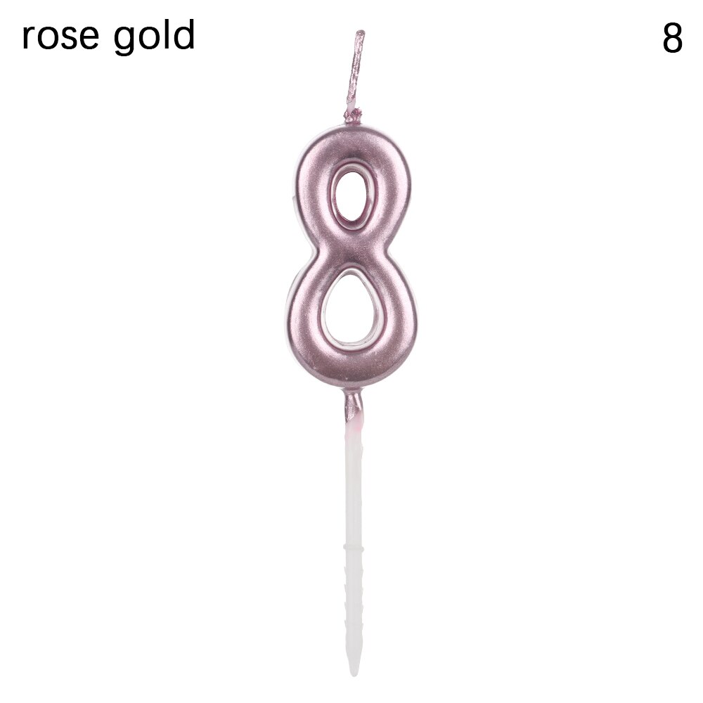Rose Gold Happy Birthday Number Cake Candles 0 1 2 3 4 5 6 7 8 9 Cake Topper Kids Girls Boys Bar Baby Party Supplies Decoration: Rose Gold 8