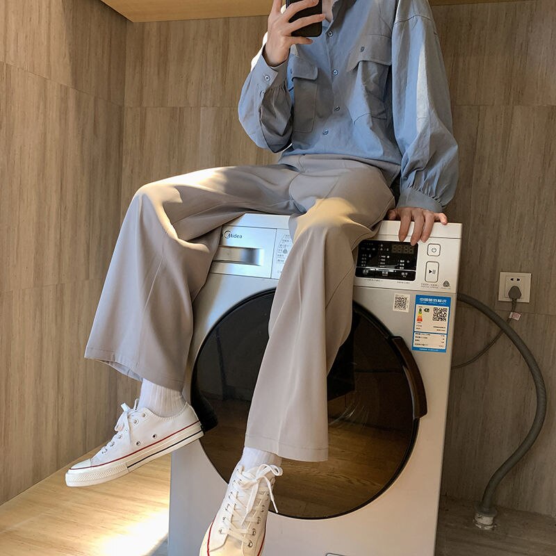 Pantalon droit décontracté en trois dimensions pour jeunes, couleur unie, populaire au printemps et en automne