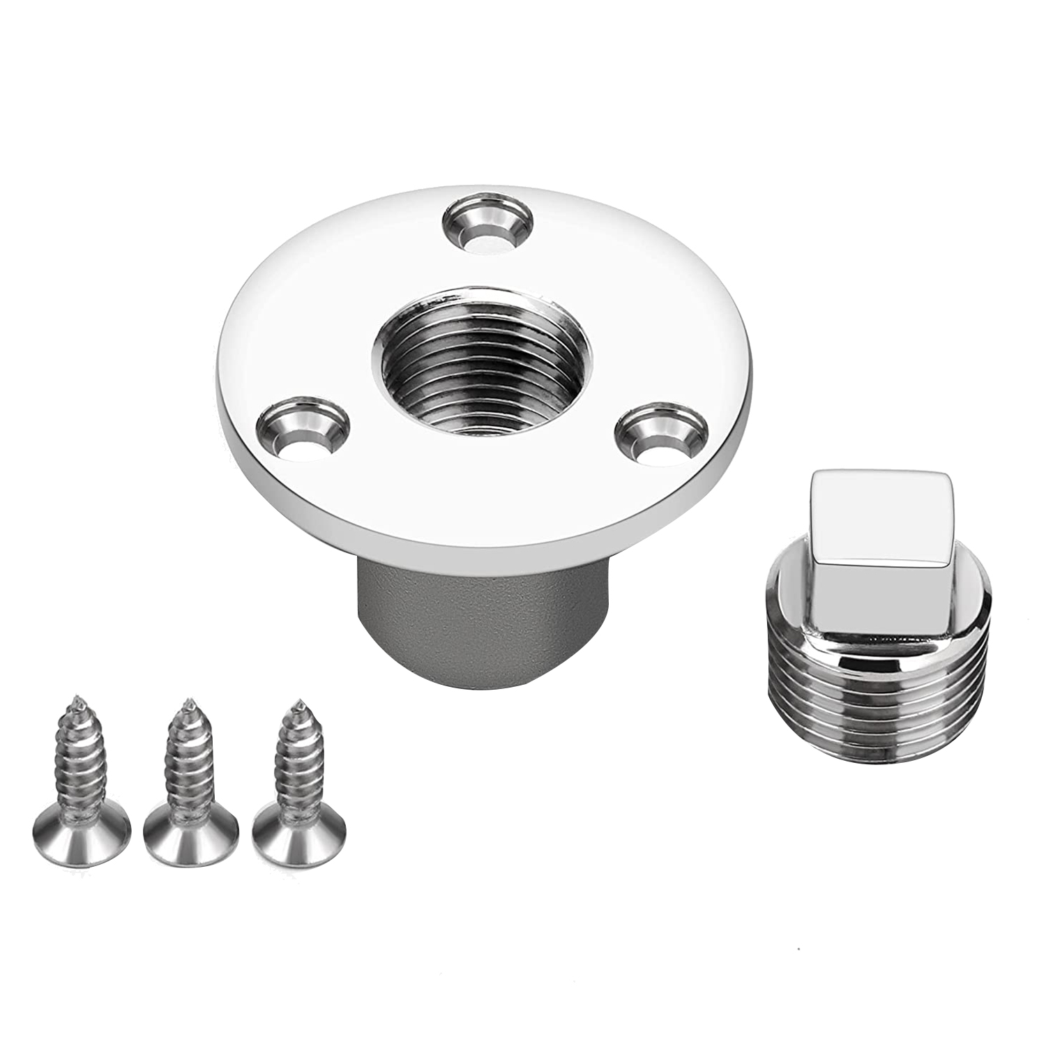 Gut hergestelltes Ablassstopfen-Set, universeller Marine-Ablassstopfen aus Edelstahl, passend für 1-Zoll-Loch, mit Schrauben, Hardware-Zubehör für Transoms