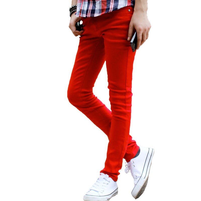 Jean slim slim pour homme, pantalon crayon, rouge, style hip hop, , printemps-automne