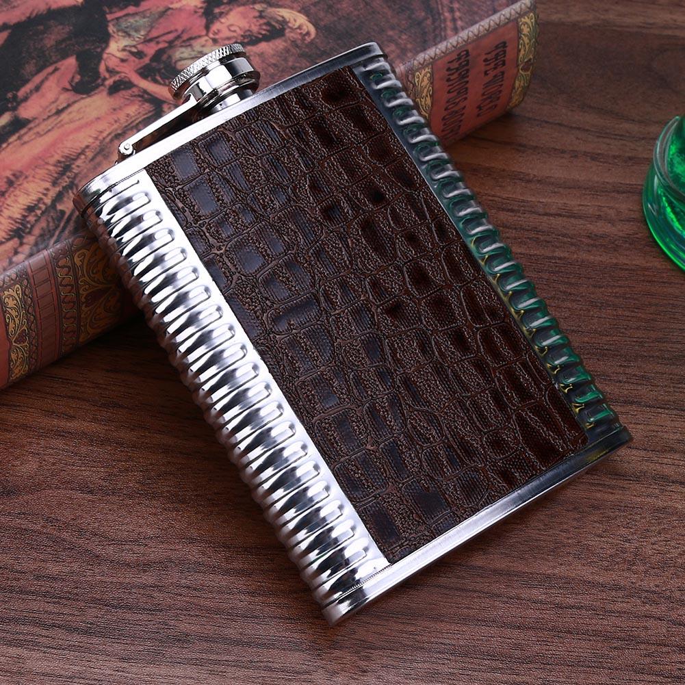 8oz Leather Stainless Steel Hip Flask Set Whiskey Flagon with 1 Funnel 2 Cups Box Flask Drinkware