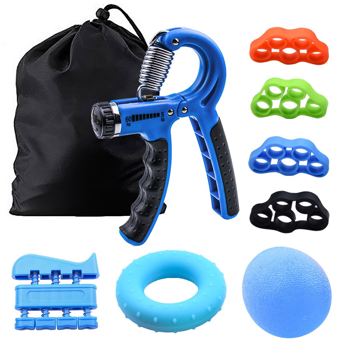 Hand Grip Strengthener Exercisers Trainer Kit Muscles Massage Ball Hand Gripper Forearm Counter Stress Relief Multi-Finger: Blue