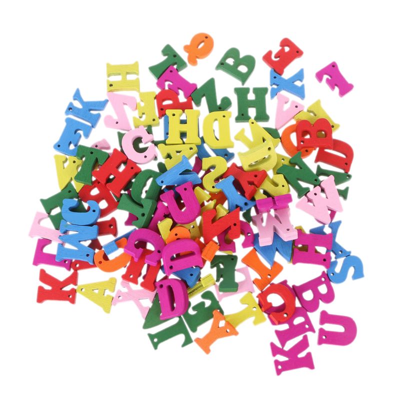 100Pcs Houten Letter Alfabet Woord Carft Diy Decoratie Knop Kid Onderwijs Speelgoed: with  hole