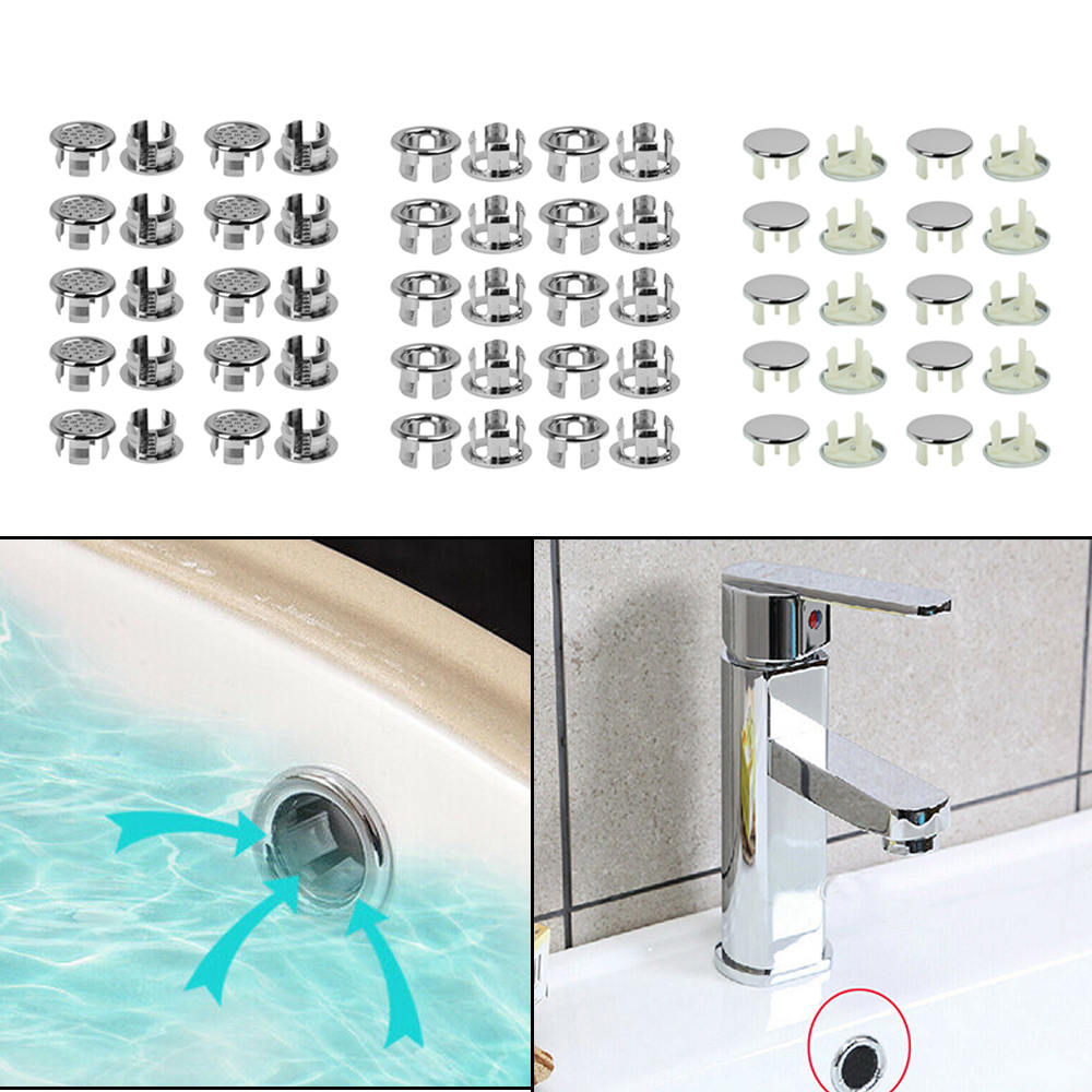20 stk badeværelse håndvask overløbsdæksel rund indsæt håndvask ring hul dæksel udskiftning tilbehør