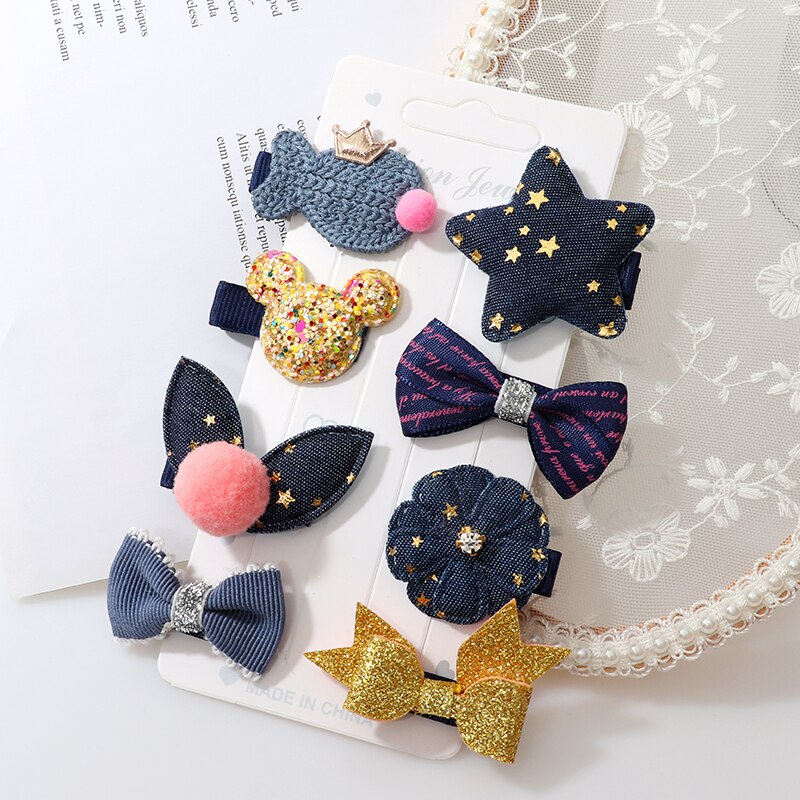 Horquillas bonitas para niña, accesorios para el cabello, lazo de flores, cintas para el pelo de animales, diadema de dibujos animados para niña, tocado de horquilla, 8 unids/set por Set: 8pcs-7